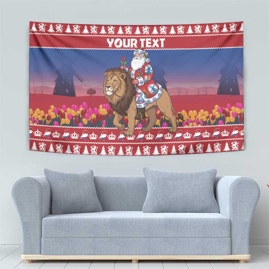 Netherlands Christmas Personalized Tapestry Santa Riding Lion Fijne Kerstdagen - Wonder Print Shop