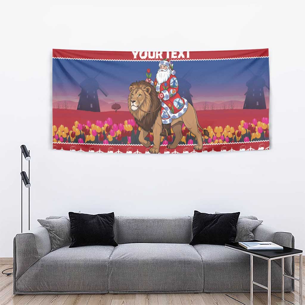 Netherlands Christmas Personalized Tapestry Santa Riding Lion Fijne Kerstdagen - Wonder Print Shop