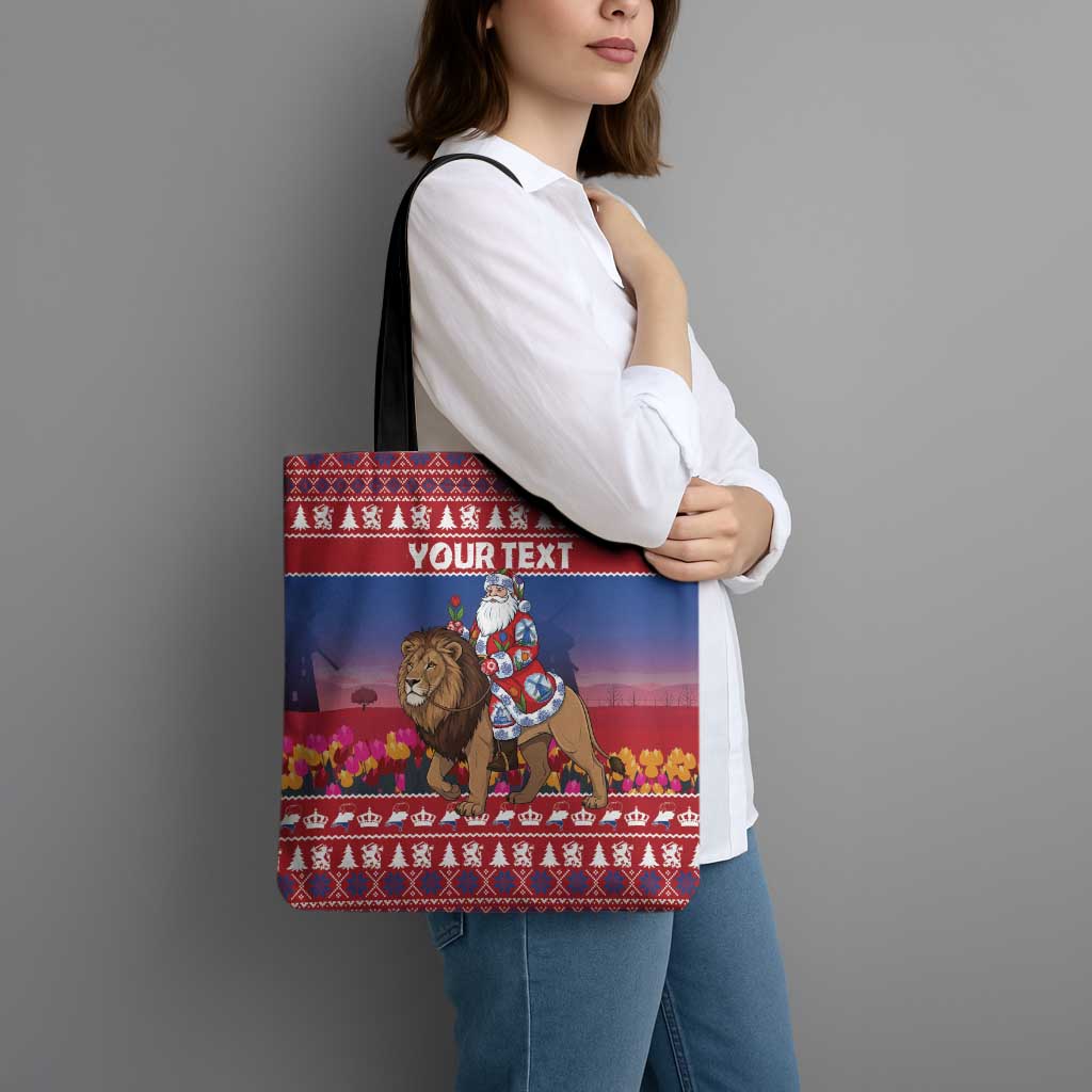 Netherlands Christmas Personalized Tote Bag Santa Riding Lion Fijne Kerstdagen - Wonder Print Shop