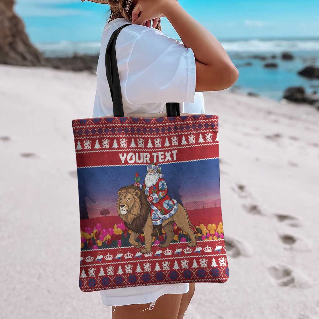 Netherlands Christmas Personalized Tote Bag Santa Riding Lion Fijne Kerstdagen - Wonder Print Shop