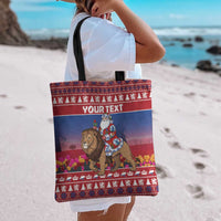 Netherlands Christmas Personalized Tote Bag Santa Riding Lion Fijne Kerstdagen - Wonder Print Shop