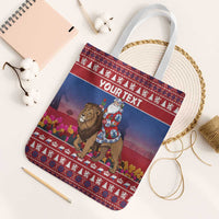Netherlands Christmas Personalized Tote Bag Santa Riding Lion Fijne Kerstdagen - Wonder Print Shop
