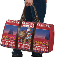 Netherlands Christmas Personalized Travel Bag Santa Riding Lion Fijne Kerstdagen - Wonder Print Shop