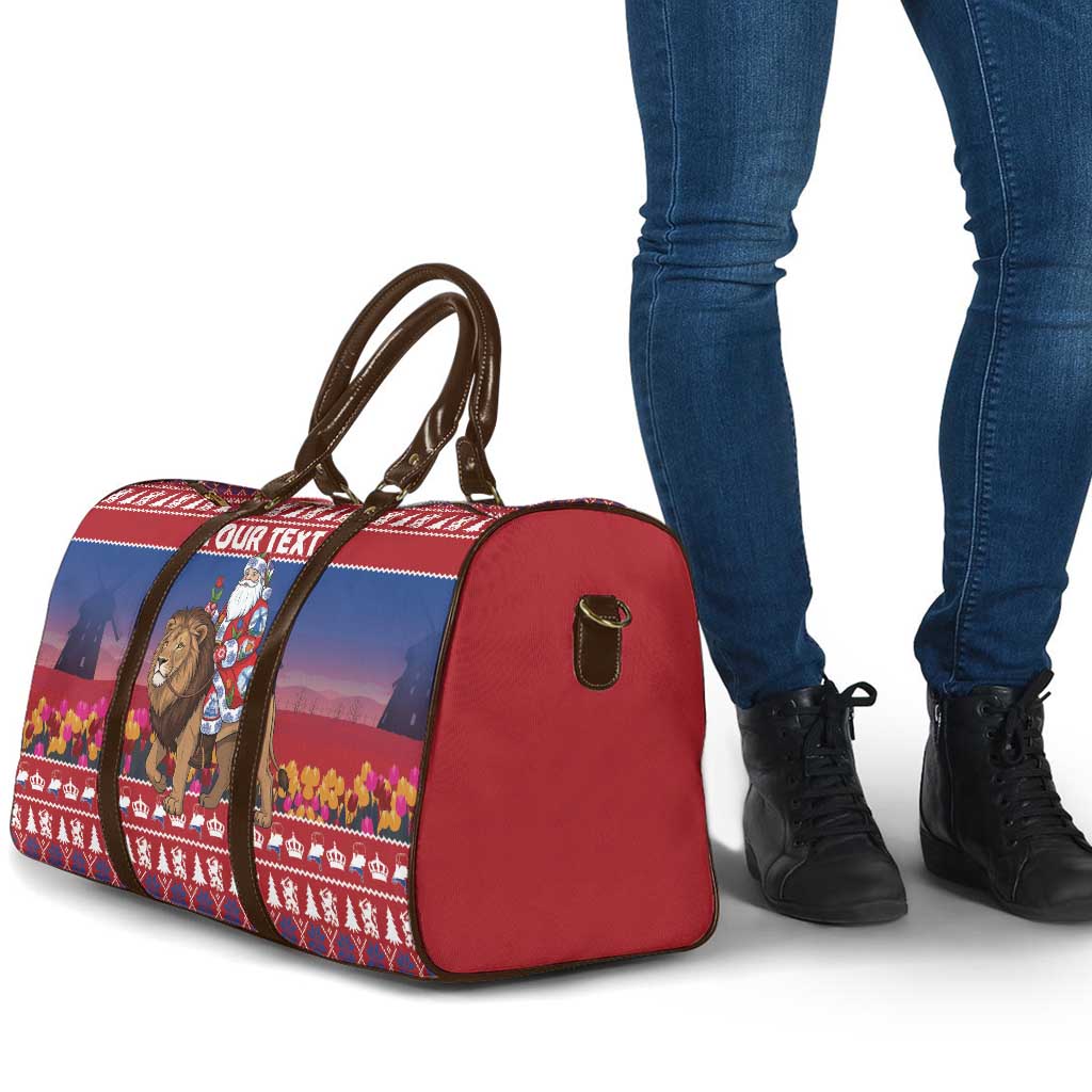 Netherlands Christmas Personalized Travel Bag Santa Riding Lion Fijne Kerstdagen - Wonder Print Shop