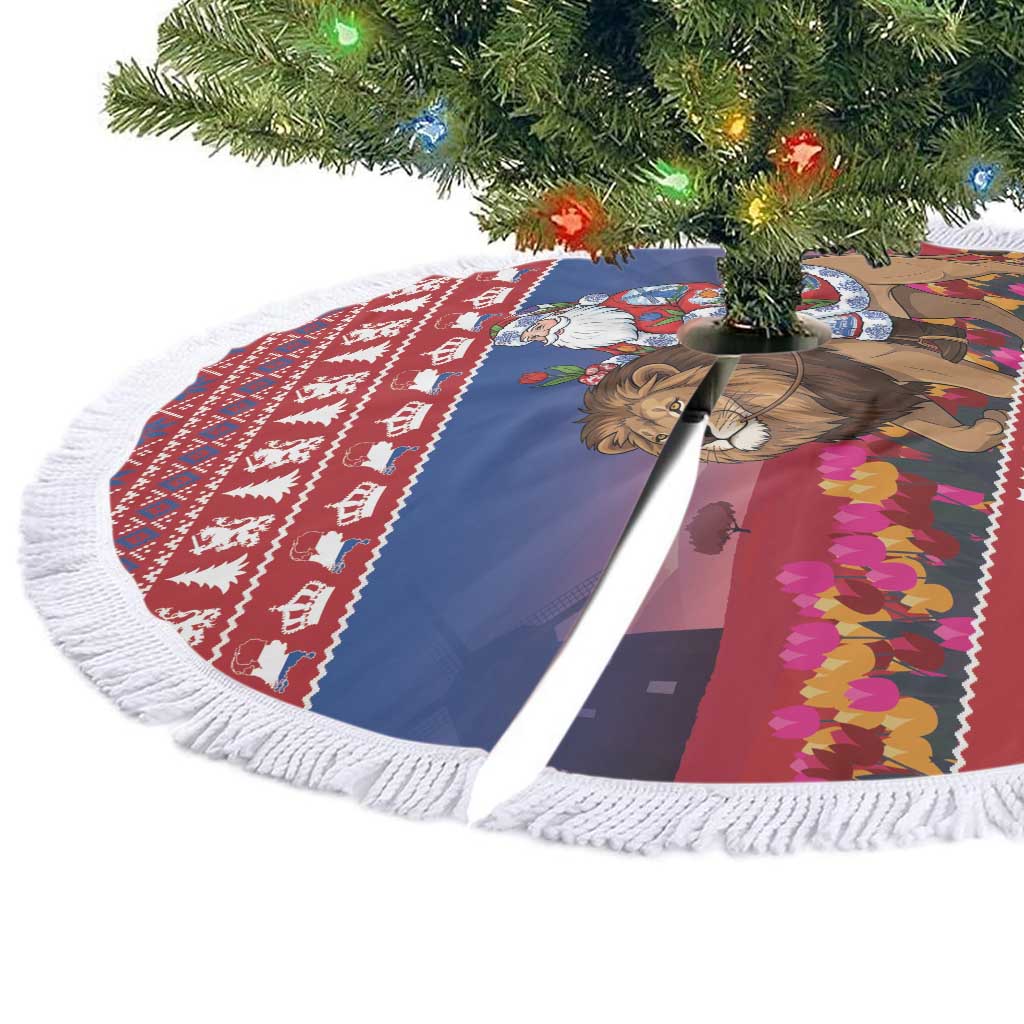 Netherlands Christmas Personalized Tree Skirt Santa Riding Lion Fijne Kerstdagen - Wonder Print Shop