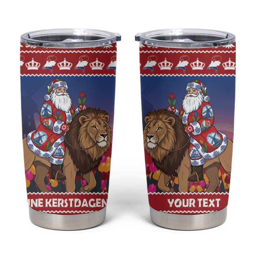Netherlands Christmas Personalized Tumbler Cup Santa Riding Lion Fijne Kerstdagen - Wonder Print Shop