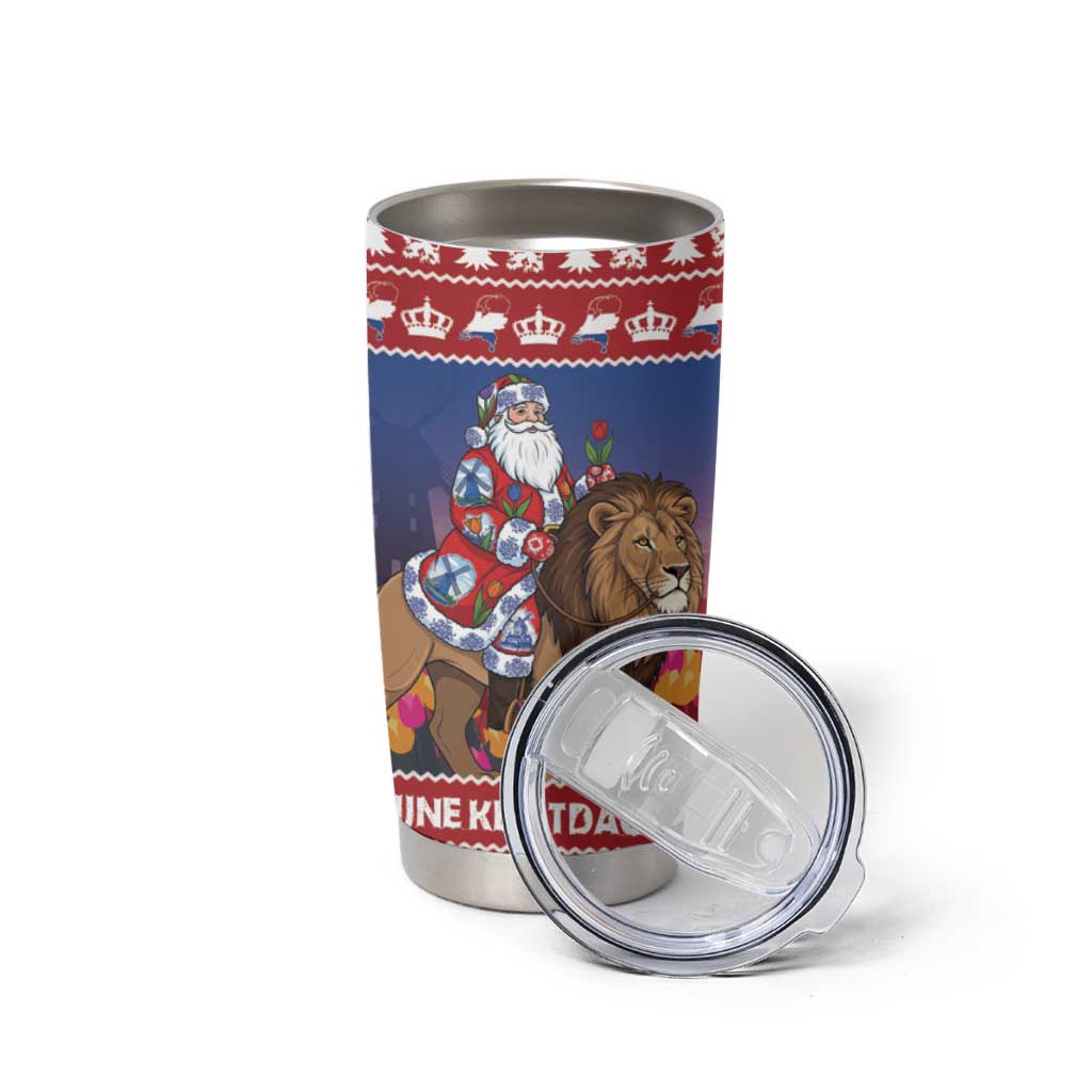 Netherlands Christmas Personalized Tumbler Cup Santa Riding Lion Fijne Kerstdagen - Wonder Print Shop