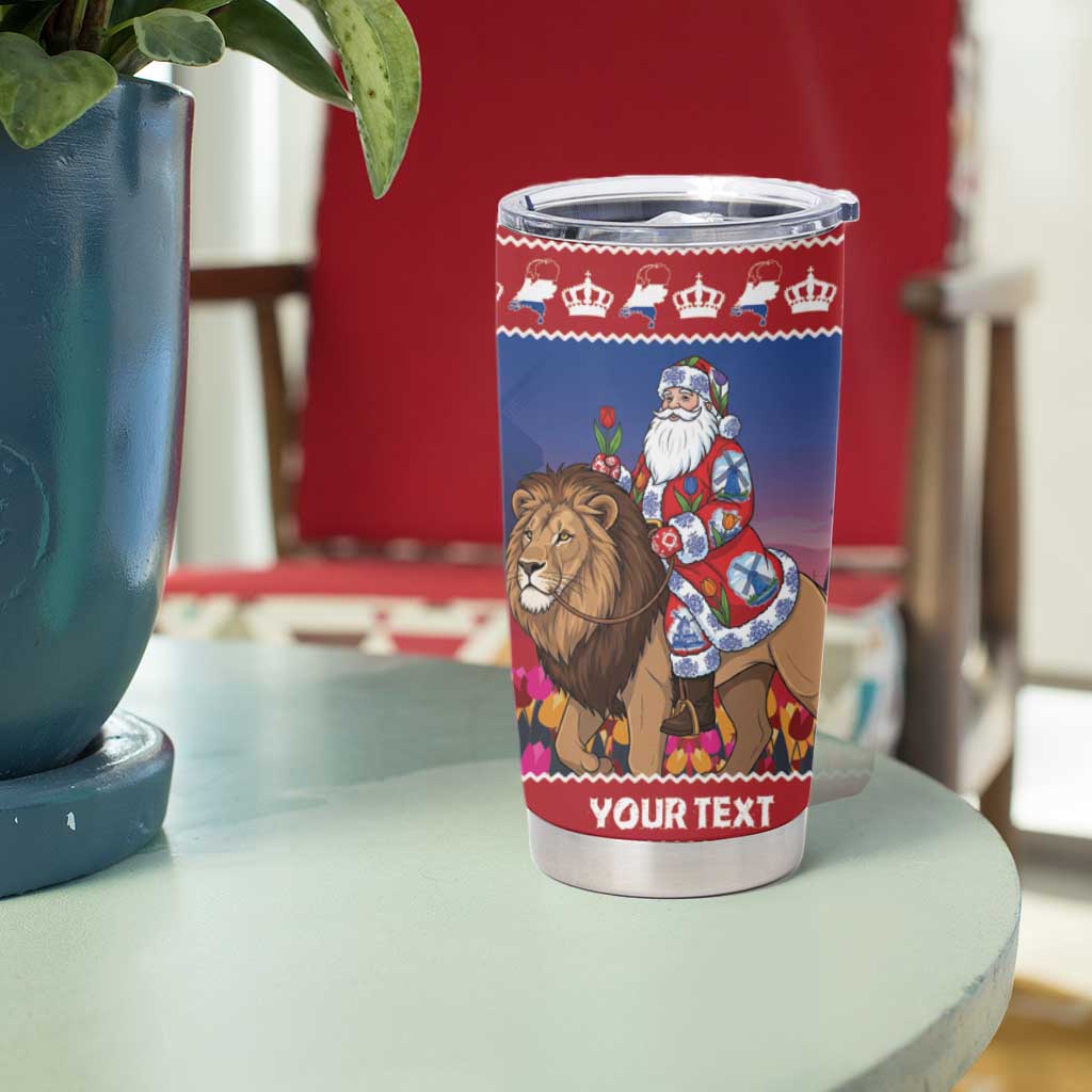Netherlands Christmas Personalized Tumbler Cup Santa Riding Lion Fijne Kerstdagen - Wonder Print Shop
