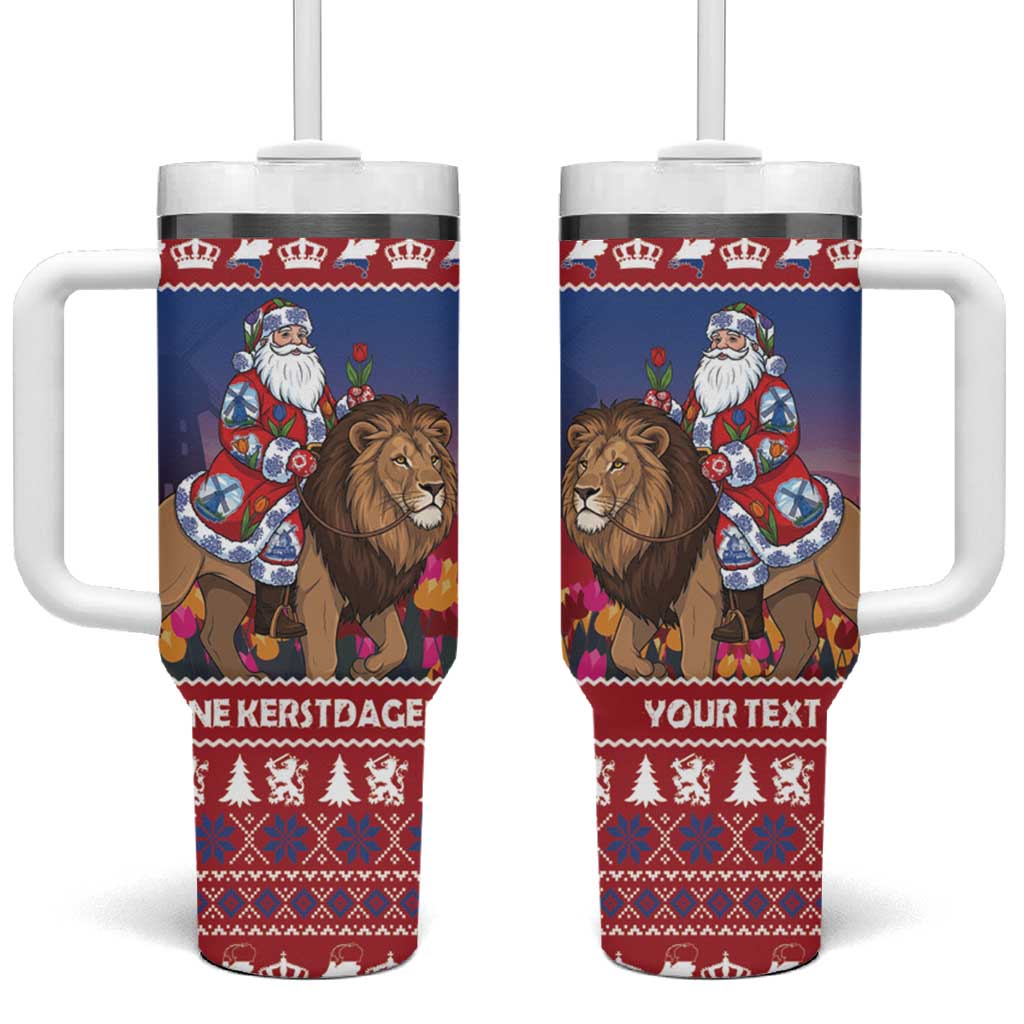 Netherlands Christmas Personalized Tumbler With Handle Santa Riding Lion Fijne Kerstdagen - Wonder Print Shop