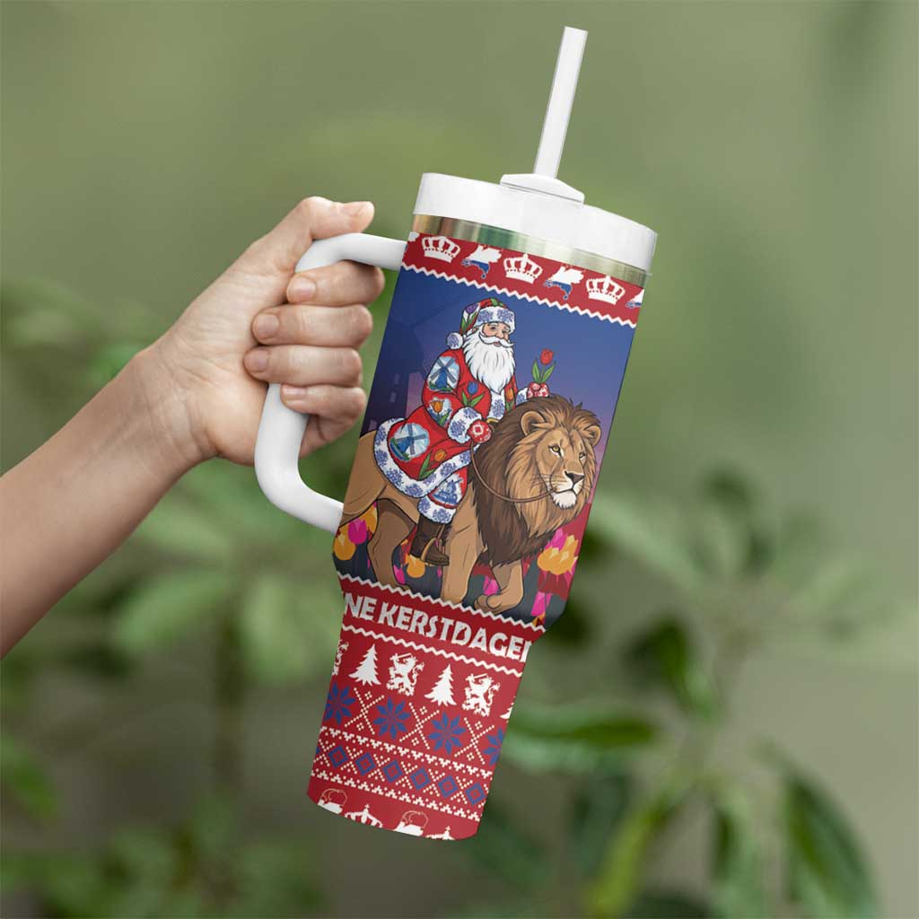 Netherlands Christmas Personalized Tumbler With Handle Santa Riding Lion Fijne Kerstdagen - Wonder Print Shop