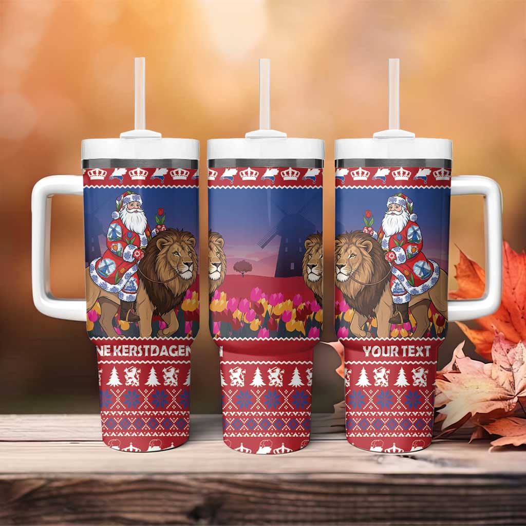 Netherlands Christmas Personalized Tumbler With Handle Santa Riding Lion Fijne Kerstdagen - Wonder Print Shop