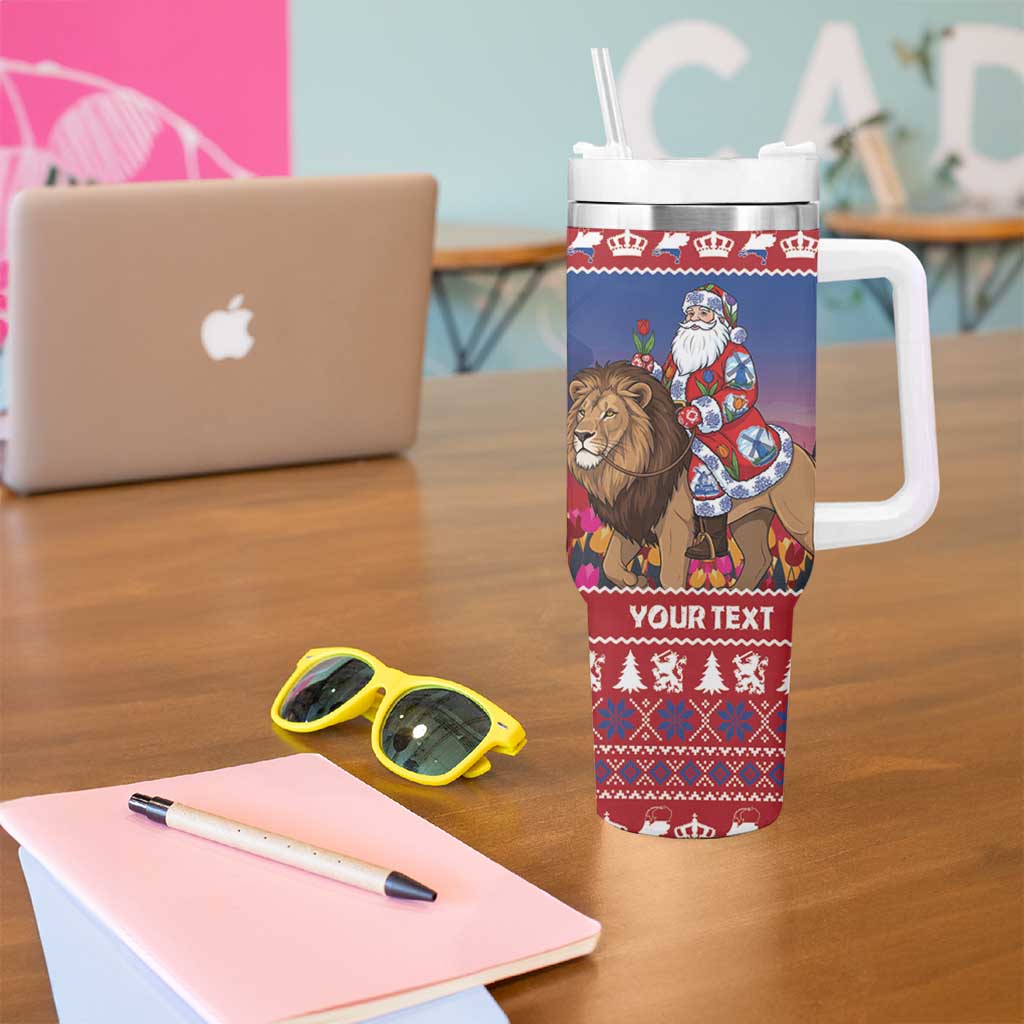 Netherlands Christmas Personalized Tumbler With Handle Santa Riding Lion Fijne Kerstdagen - Wonder Print Shop