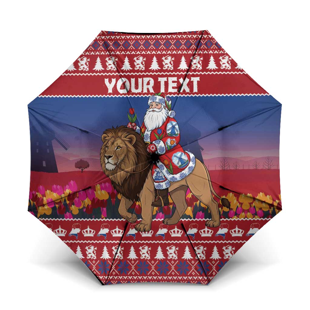Netherlands Christmas Personalized Umbrella Santa Riding Lion Fijne Kerstdagen - Wonder Print Shop
