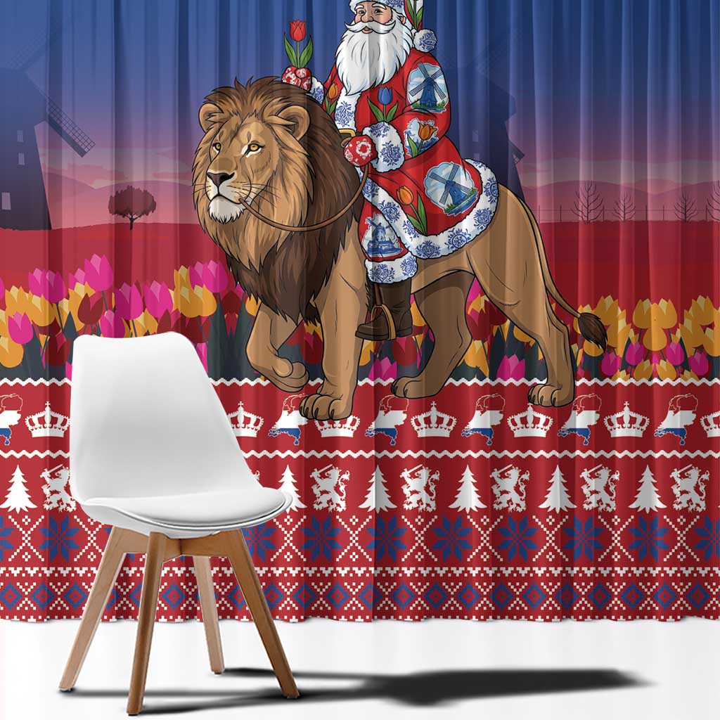 Netherlands Christmas Personalized Window Curtain Santa Riding Lion Fijne Kerstdagen - Wonder Print Shop
