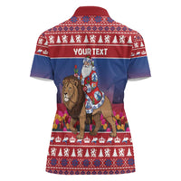 Netherlands Christmas Personalized Women Polo Shirt Santa Riding Lion Fijne Kerstdagen - Wonder Print Shop