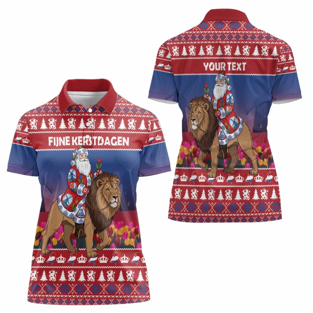 Netherlands Christmas Personalized Women Polo Shirt Santa Riding Lion Fijne Kerstdagen - Wonder Print Shop