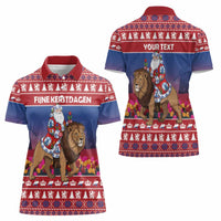 Netherlands Christmas Personalized Women Polo Shirt Santa Riding Lion Fijne Kerstdagen - Wonder Print Shop