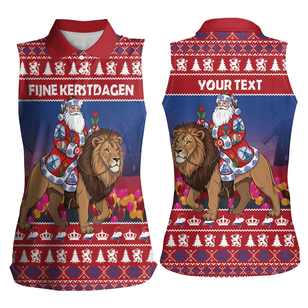Netherlands Christmas Personalized Women Sleeveless Polo Shirt Santa Riding Lion Fijne Kerstdagen - Wonder Print Shop