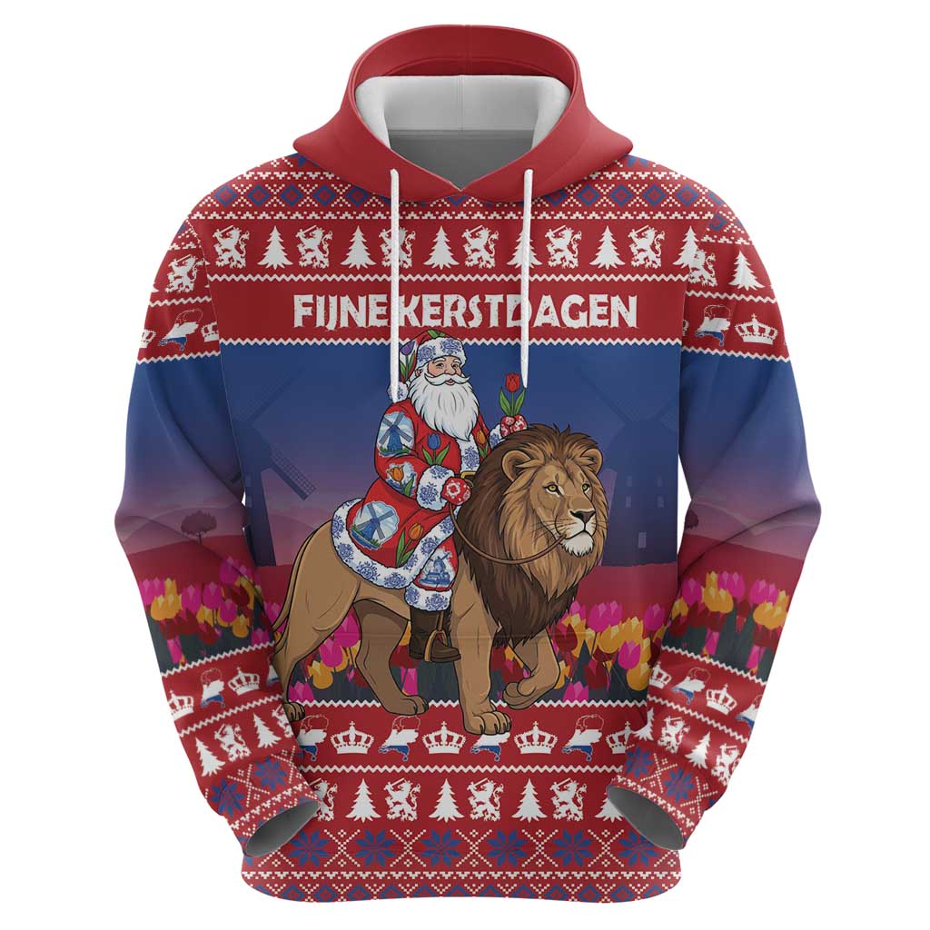 Netherlands Christmas Personalized Zip Hoodie Santa Riding Lion Fijne Kerstdagen - Wonder Print Shop