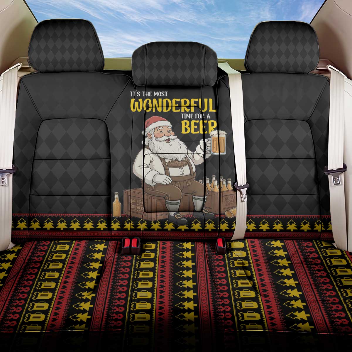 Funny Santa Claus Back Car Seat Cover It's The Most Wonderful Time For A Beer - Wonder Print Shop