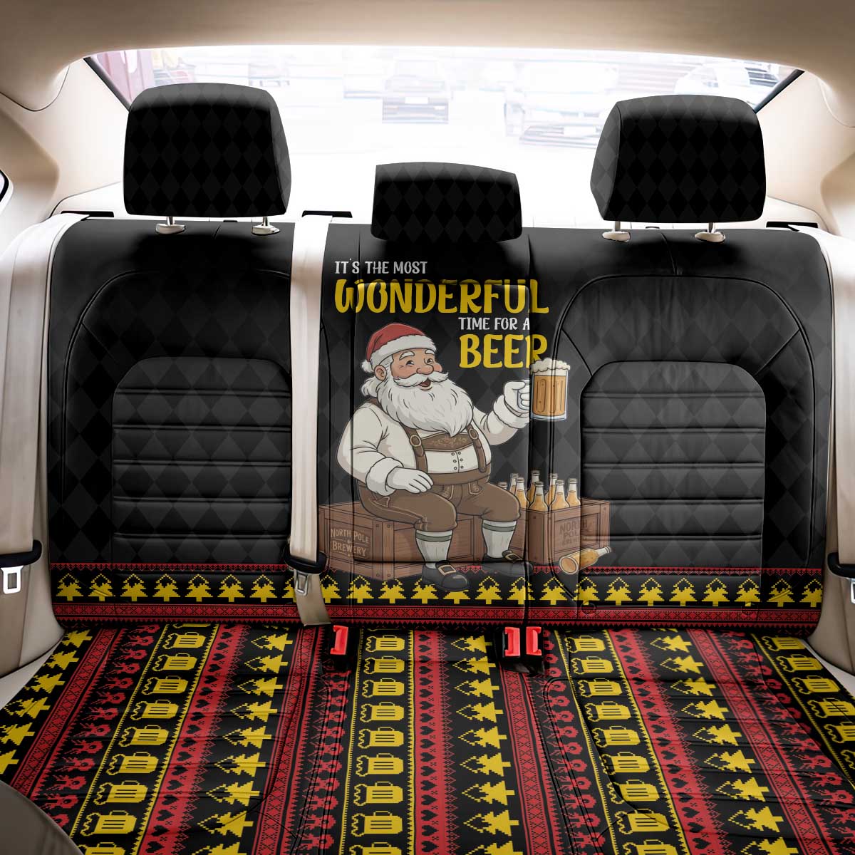 Funny Santa Claus Back Car Seat Cover It's The Most Wonderful Time For A Beer - Wonder Print Shop