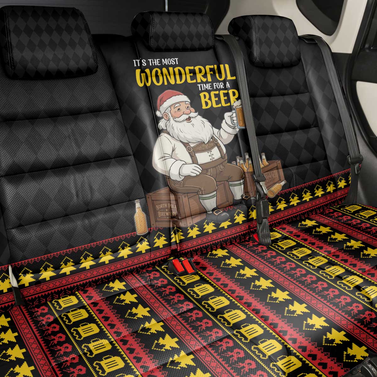 Funny Santa Claus Back Car Seat Cover It's The Most Wonderful Time For A Beer - Wonder Print Shop