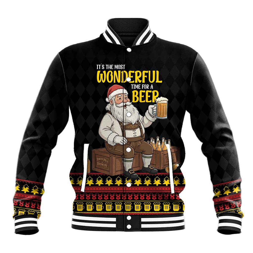 Funny Santa Claus Baseball Jacket It's The Most Wonderful Time For A Beer - Wonder Print Shop