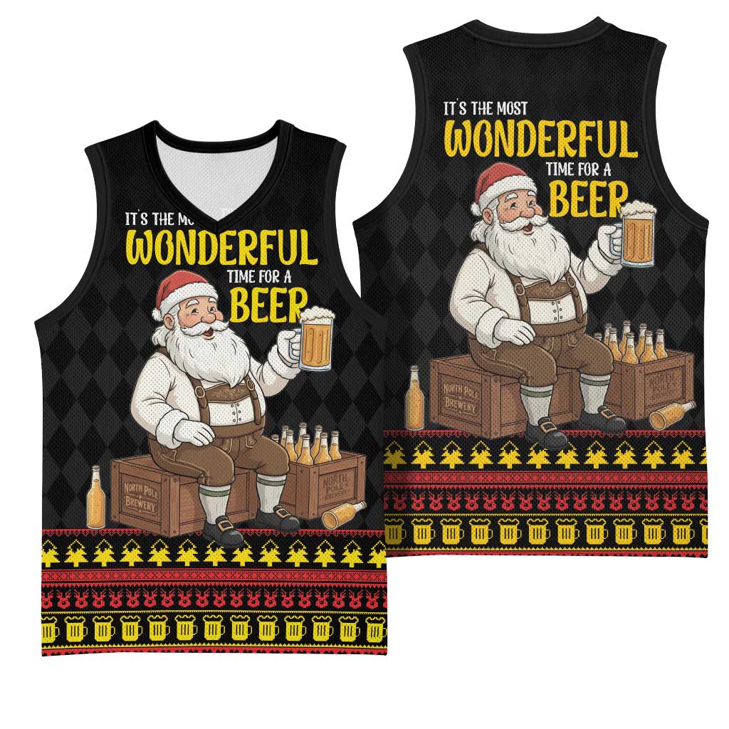 Funny Santa Claus Basketball Jersey It's The Most Wonderful Time For A Beer - Wonder Print Shop