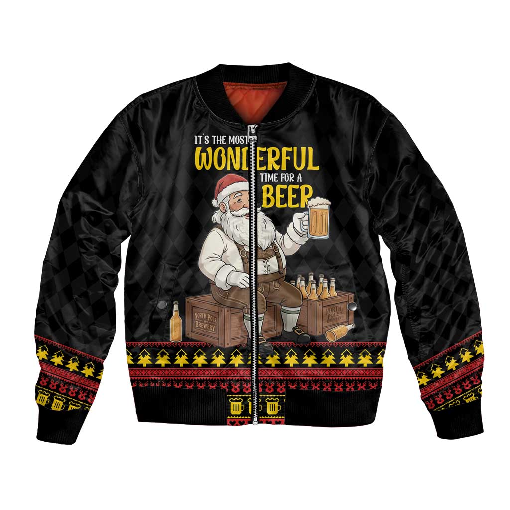 Funny Santa Claus Bomber Jacket It's The Most Wonderful Time For A Beer - Wonder Print Shop