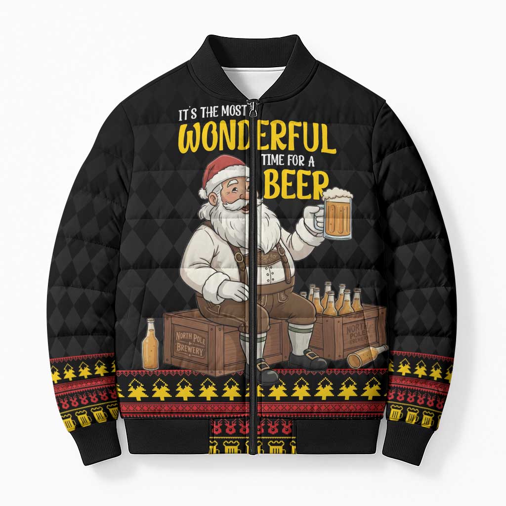 Funny Santa Claus Bomber Puffer Jacket It's The Most Wonderful Time For A Beer - Wonder Print Shop