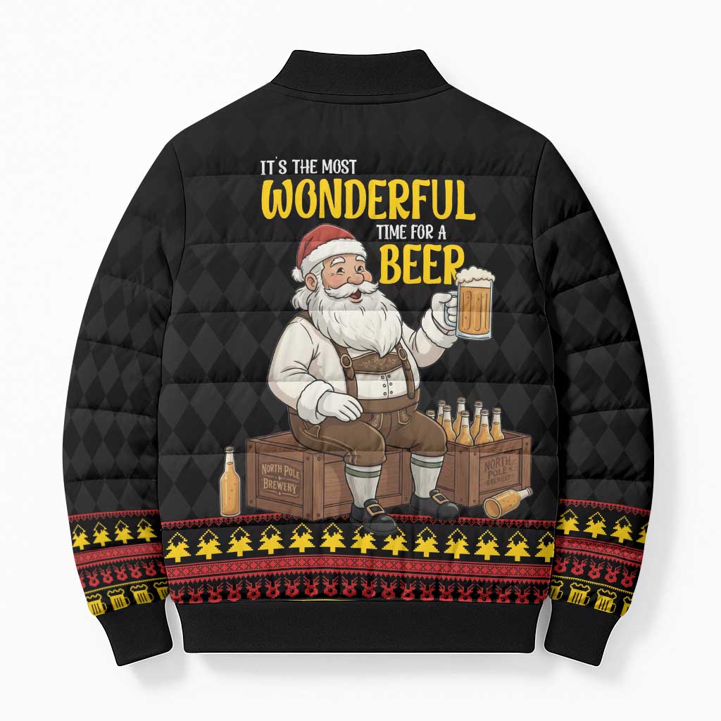 Funny Santa Claus Bomber Puffer Jacket It's The Most Wonderful Time For A Beer - Wonder Print Shop