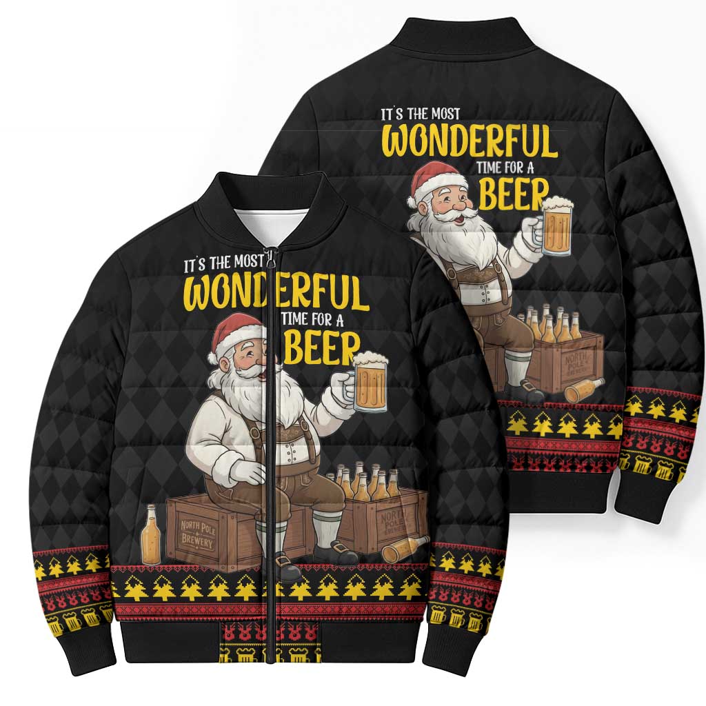 Funny Santa Claus Bomber Puffer Jacket It's The Most Wonderful Time For A Beer - Wonder Print Shop
