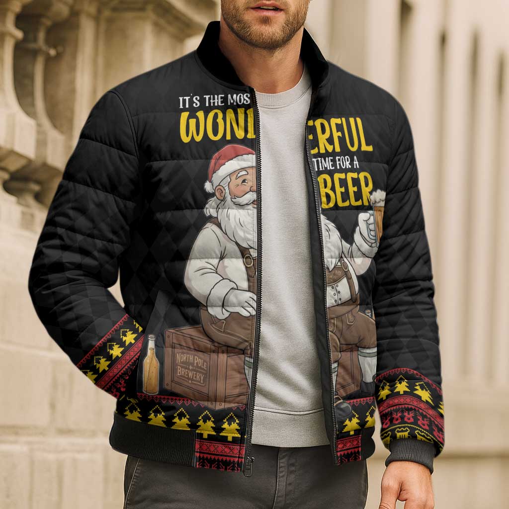 Funny Santa Claus Bomber Puffer Jacket It's The Most Wonderful Time For A Beer - Wonder Print Shop
