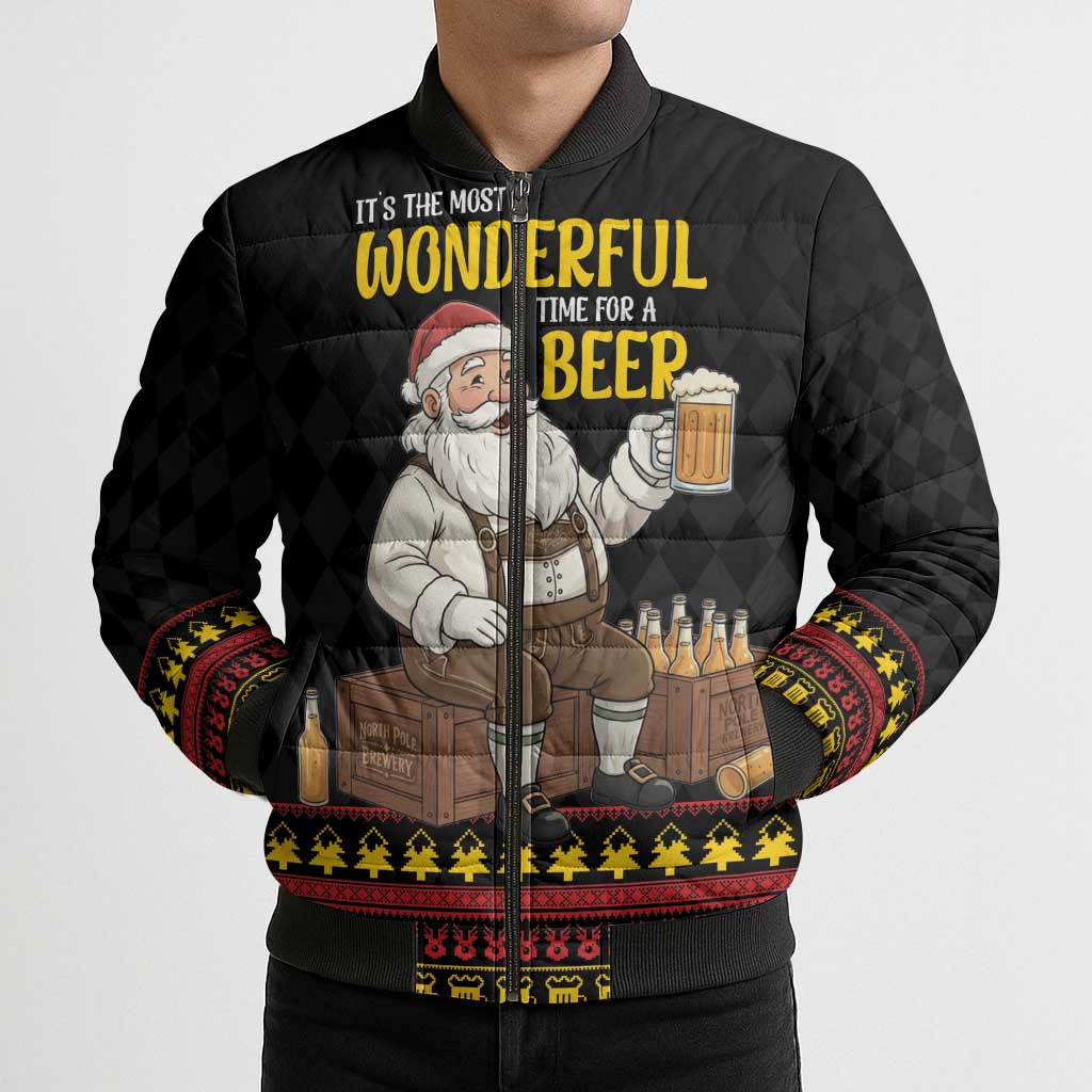 Funny Santa Claus Bomber Puffer Jacket It's The Most Wonderful Time For A Beer - Wonder Print Shop