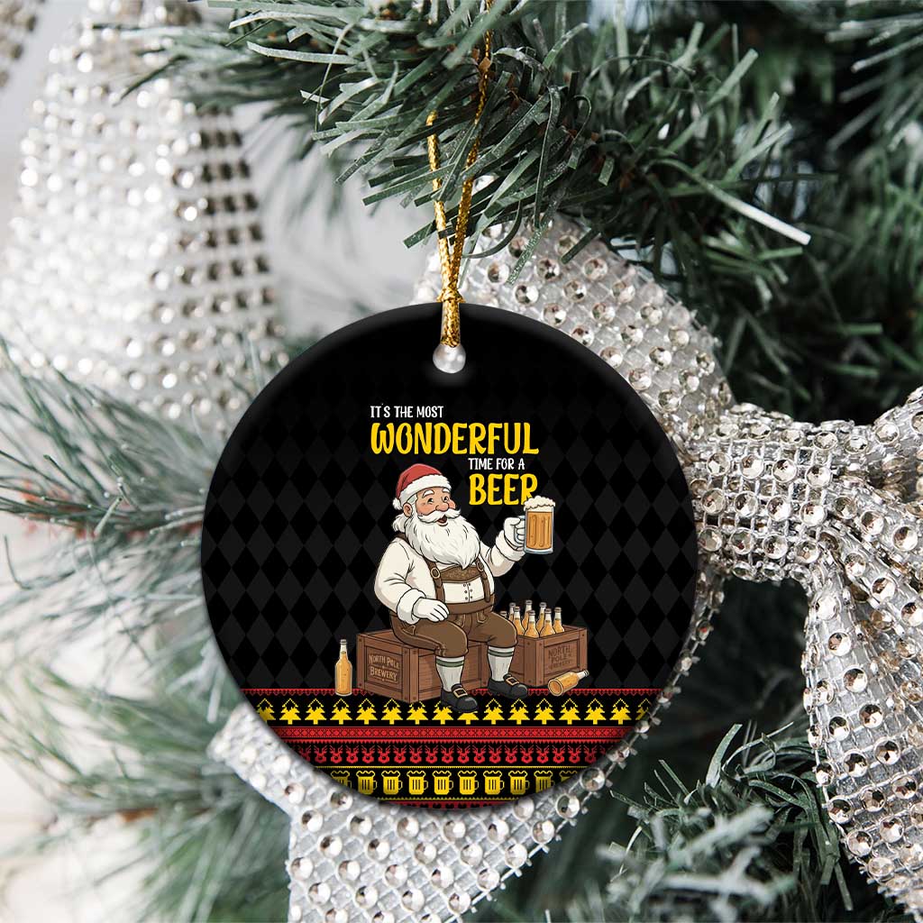 Funny Santa Claus Ceramic Ornament It's The Most Wonderful Time For A Beer - Wonder Print Shop