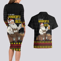 Funny Santa Claus Couples Matching Long Sleeve Bodycon Dress and Hawaiian Shirt It's The Most Wonderful Time For A Beer - Wonder Print Shop