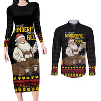 Funny Santa Claus Couples Matching Long Sleeve Bodycon Dress and Long Sleeve Button Shirt It's The Most Wonderful Time For A Beer - Wonder Print Shop