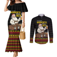 Funny Santa Claus Couples Matching Mermaid Dress and Long Sleeve Button Shirt It's The Most Wonderful Time For A Beer - Wonder Print Shop