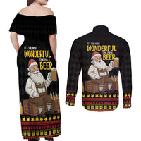 Funny Santa Claus Couples Matching Off Shoulder Maxi Dress and Long Sleeve Button Shirt It's The Most Wonderful Time For A Beer - Wonder Print Shop