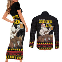 Funny Santa Claus Couples Matching Short Sleeve Bodycon Dress and Long Sleeve Button Shirt It's The Most Wonderful Time For A Beer - Wonder Print Shop