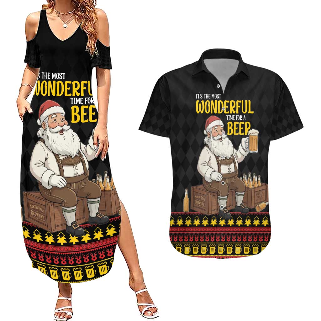 Funny Santa Claus Couples Matching Summer Maxi Dress and Hawaiian Shirt It's The Most Wonderful Time For A Beer - Wonder Print Shop