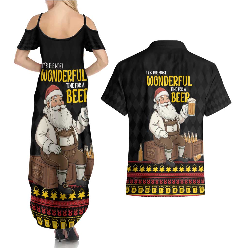 Funny Santa Claus Couples Matching Summer Maxi Dress and Hawaiian Shirt It's The Most Wonderful Time For A Beer - Wonder Print Shop