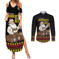Funny Santa Claus Couples Matching Summer Maxi Dress and Long Sleeve Button Shirt It's The Most Wonderful Time For A Beer - Wonder Print Shop