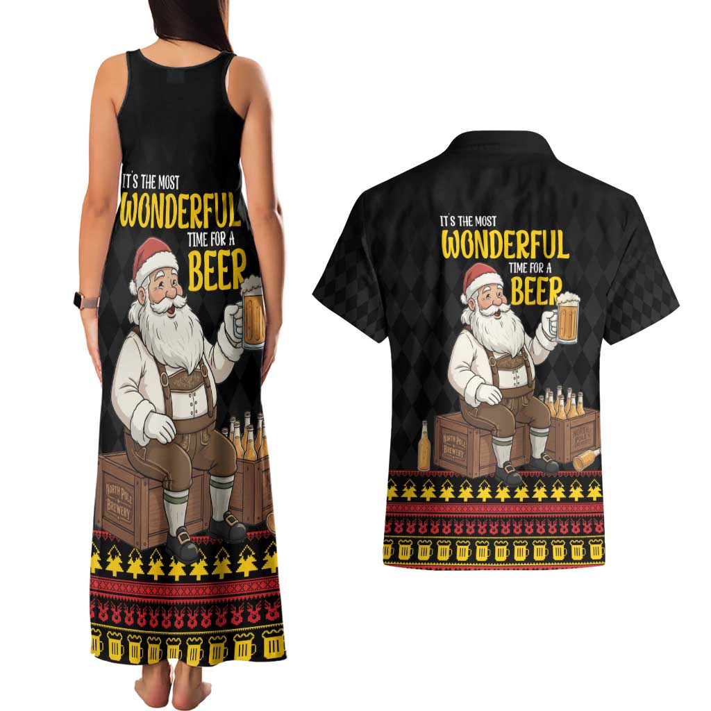 Funny Santa Claus Couples Matching Tank Maxi Dress and Hawaiian Shirt It's The Most Wonderful Time For A Beer - Wonder Print Shop