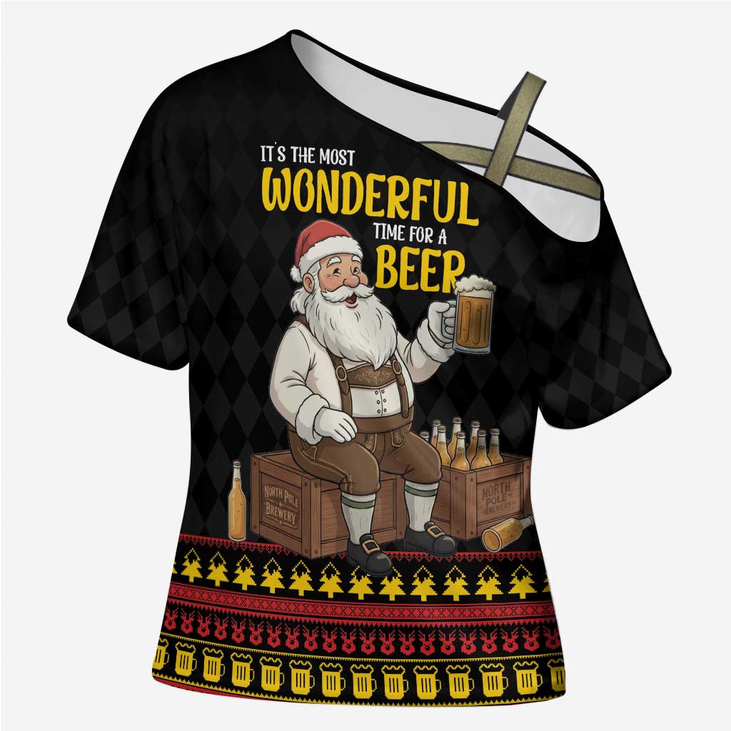 Funny Santa Claus Cross Shoulder Shirt It's The Most Wonderful Time For A Beer - Wonder Print Shop