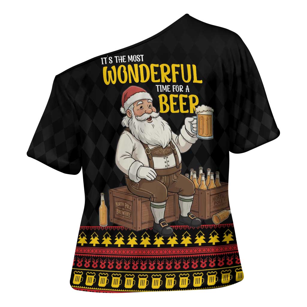 Funny Santa Claus Cross Shoulder Shirt It's The Most Wonderful Time For A Beer - Wonder Print Shop