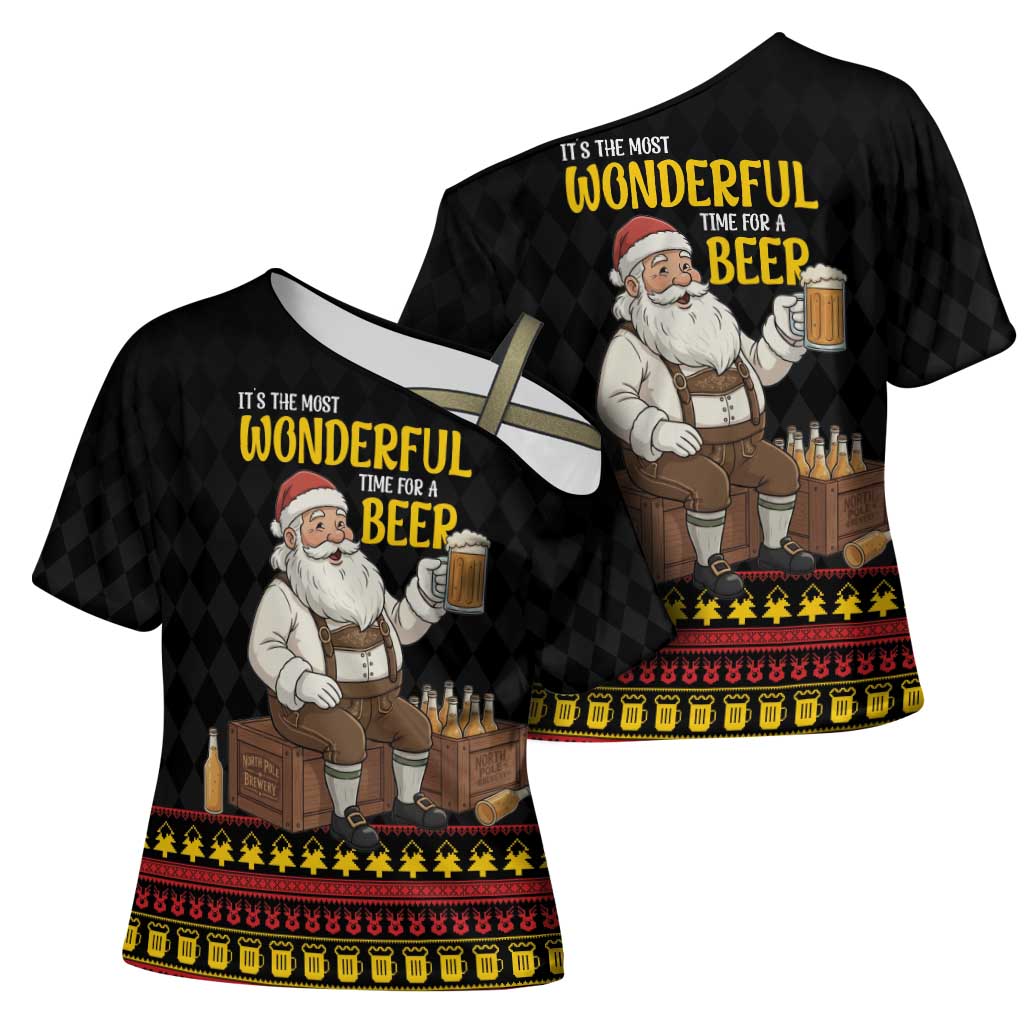 Funny Santa Claus Cross Shoulder Shirt It's The Most Wonderful Time For A Beer - Wonder Print Shop
