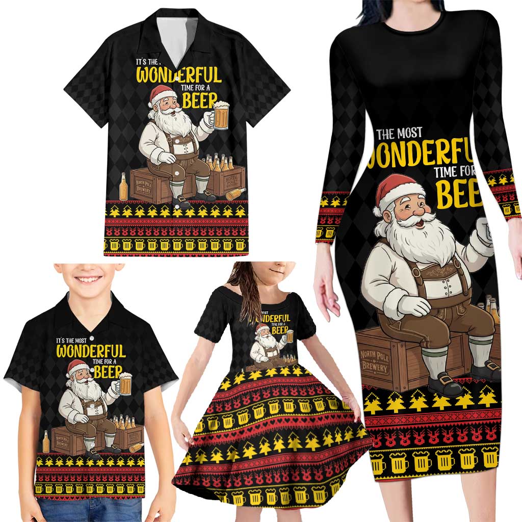 Funny Santa Claus Family Matching Long Sleeve Bodycon Dress and Hawaiian Shirt It's The Most Wonderful Time For A Beer - Wonder Print Shop
