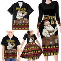Funny Santa Claus Family Matching Long Sleeve Bodycon Dress and Hawaiian Shirt It's The Most Wonderful Time For A Beer - Wonder Print Shop