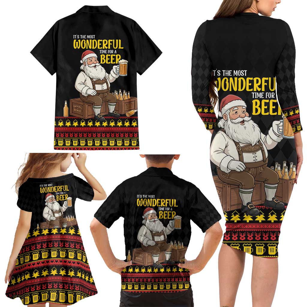 Funny Santa Claus Family Matching Long Sleeve Bodycon Dress and Hawaiian Shirt It's The Most Wonderful Time For A Beer - Wonder Print Shop